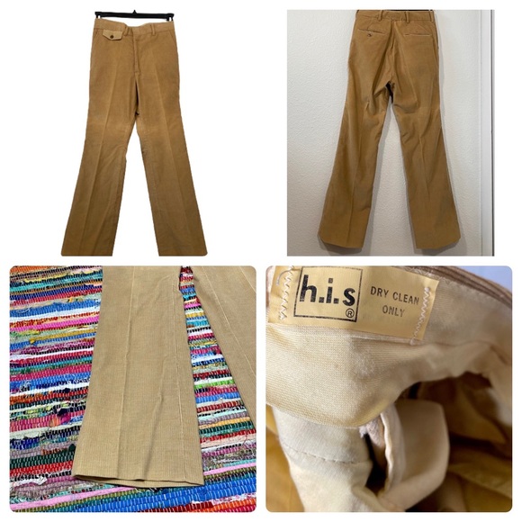 Vintage 1970s Corduroy Vest Pants Bell Bottom Flared Wide Leg Suit H.I.S 29X30. - Picture 3 of 5